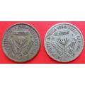 1938 + 1939 3d Tiekie Silver SA Union Coins