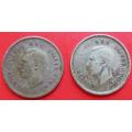 1938 + 1939 3d Tiekie Silver SA Union Coins
