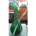 Glass Jug Vase - green with white swirls - 360mm