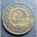 1933 British west Africa 3d Coin