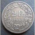1906-B Switzerland 2 Francs Silver LOW MINTAGE