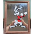 Vintage Boxing Cartoon Character Rabbit H on Mirror - Wood Framed