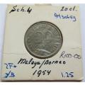 1954 British Borneo/Malaya 20 Cents