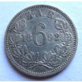 1892 ZAR Sixpence 6d Silver Coin