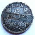 1893 ZAR Sixpence 6d Silver Coin ex mount
