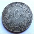 1893 ZAR Sixpence 6d Silver Coin