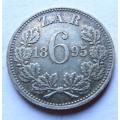 1895 ZAR Sixpence 6d Silver Coin