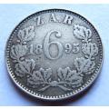 1895 ZAR Sixpence 6d Silver Coin