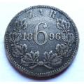 1896 ZAR Sixpence 6d Silver Coin