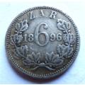 1896 ZAR 6d Sixpence Silver Coin