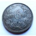 1896 ZAR 6d Sixpence Silver Coin