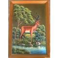 Original Oil painting on Framed Copper - Impala / +-290 x 450mm - Unknown Artist