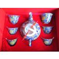 Chinese hand painted tea set + Plate in embroidered box
