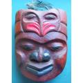 Hawaii / Pacific Islanders Carved Coloured Wood Mask - +-300mm x 240mm