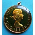 1957 Rhodesia 2 Shillings Coloured enamel & Gilded Pendant Coin