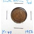 1952 SA Union Farthing Quarter Penny 1/4d Coin