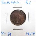 1954 SA Union Farthing Quarter Penny 1/4d Coin