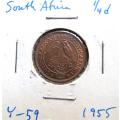 1955 SA Union Farthing Quarter Penny 1/4d Coin