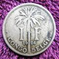 1924 Belgium Congo 1 Franc