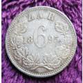1895 ZAR 6d Sixpence - .925 Silver Coin
