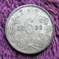 1896 ZAR 6d Sixpence - .925 Silver Coin