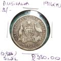 1916 Australia SILVER 2 Shillings Florin
