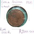 1929 British India 1/4 Anna Error Coin - Rim error