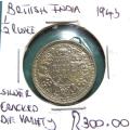 1943 British India Half Rupee SILVER Cracked Die Variety