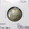 1964 Japan SILVER 100 Yen - Condition - UNC
