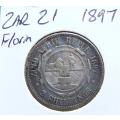 ZAR 1897 2 Shillings 0.925 Silver Coin