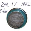 ZAR 1892 1 Shillings 0.925 Silver Coin