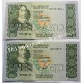 2 x Consecutive Number Stals 1st Issue R10 Notes - 1 Bid for All