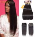 (Grade 10A)Brazilian Virgin Straight Hair Black 3 bundles 8inch+ Closure (size upgradable)