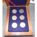 Kiaat display case Plus 6 x Mandela 90th Birthday coins