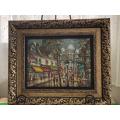 FRENCH  PAINTING OF THE STREET CAFES BEHIND SACRE-COEU /ANTIQUE FRAME