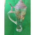 BEER STEIN CLEAR EDGED GLASS WITH LID