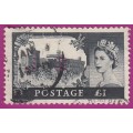 Great Britain - 1955 - Queen Elizabeth II - Castles  £1, Perfin