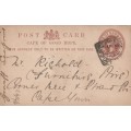 COGH Cape of Good Hope Queen Victoria - 1897 - PostCard Postal Stationery Downrated