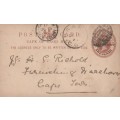 COGH Cape of Good Hope Queen Victoria - 1895 - PostCard Postal Stationery Downrated