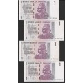 Zimbabwe - 2007 - $1 Dollar Dollars Gono - Circulated - Range AE - 4 Notes in Sequence