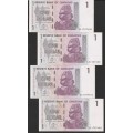 Zimbabwe - 2007 - $1 Dollar Dollars Gono - Circulated - Range AE - 16 Notes in Sequence