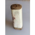 Wooden and bone salt and pepper shakers - Scrimshaw elephant design
