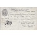 GREAT BRITAIN WHITE NOTE £5 1949 LONDON P344 F