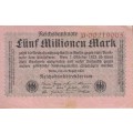 GERMANY 5 MILLION MARK REICHSBANKNOTE 1923 P105 VF