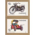 6 ZIMBABWE STAMP POSTCARDS WITH CORRESPONDING STAMPS - CENTENARY OF MOTORING 1986