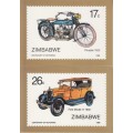 6 ZIMBABWE STAMP POSTCARDS WITH CORRESPONDING STAMPS - CENTENARY OF MOTORING 1986