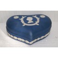 *REDUCED* Wedgwood Blue Jasperware 1952 Silver Jubilee of Queen Elizabeth Heart Shaped Trinket Box