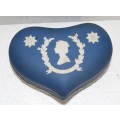 *REDUCED* Wedgwood Blue Jasperware 1952 Silver Jubilee of Queen Elizabeth Heart Shaped Trinket Box