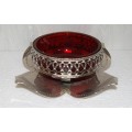 *REDUCED* Pierced and Etched Metal and Red Glass Bowl