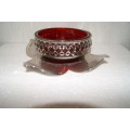 *REDUCED* Pierced and Etched Metal and Red Glass Bowl